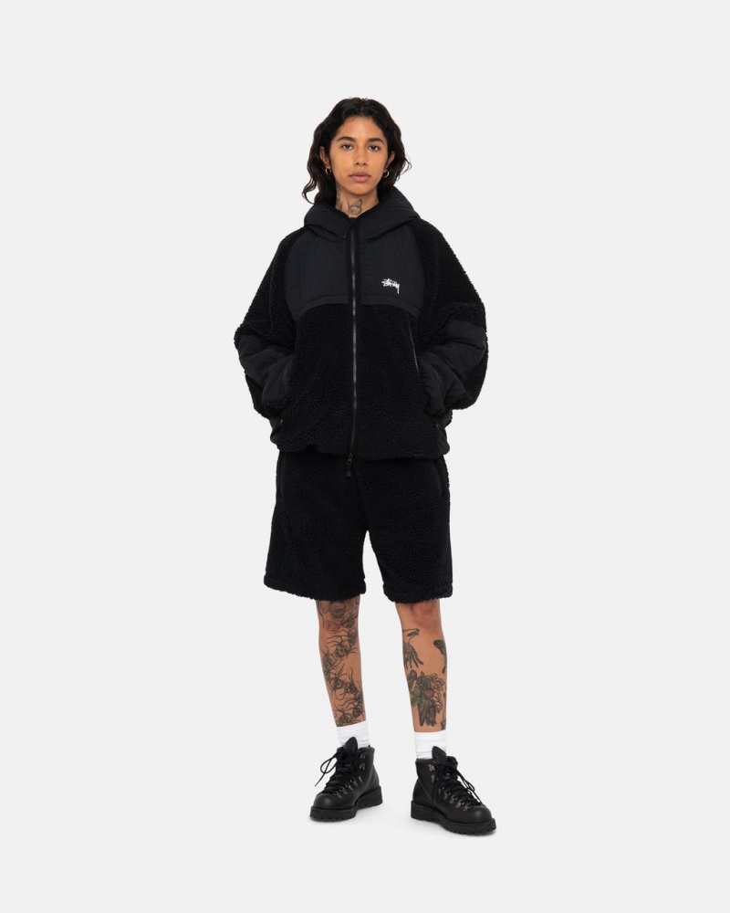 Stussy Sherpa Paneled Hupullinen Jacket - Unisex Hoodies Mustat | FIQCS49314