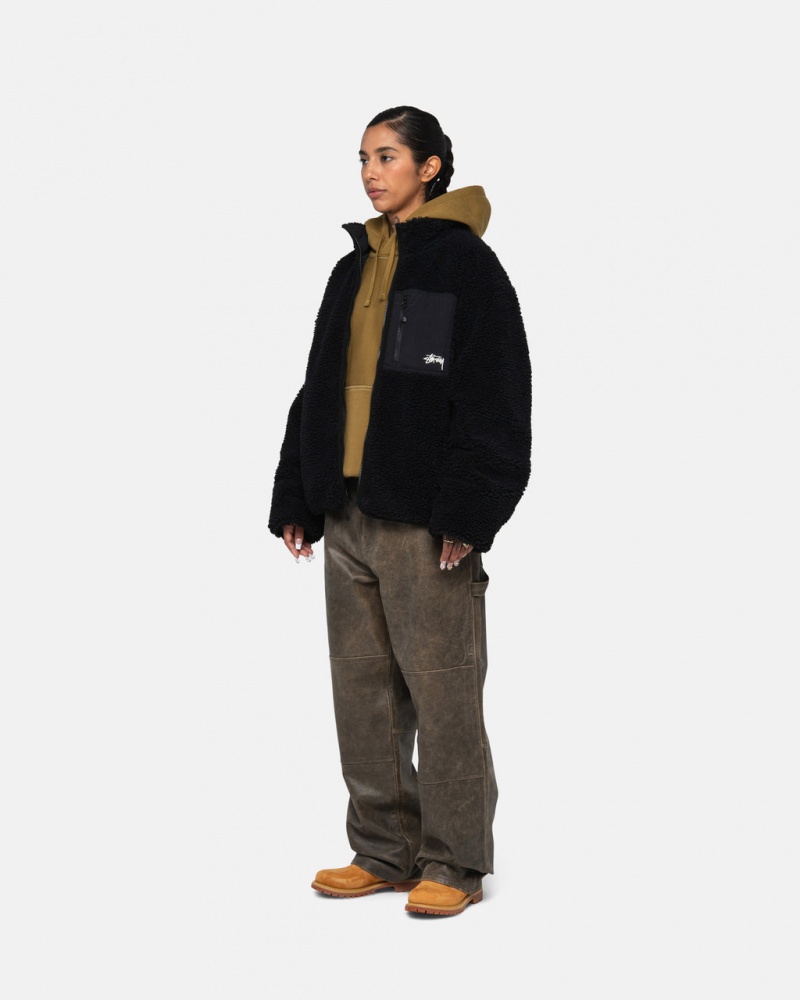 Stussy Sherpa Reversible Jacket - Unisex Jackets Mustat | FIEAH44202