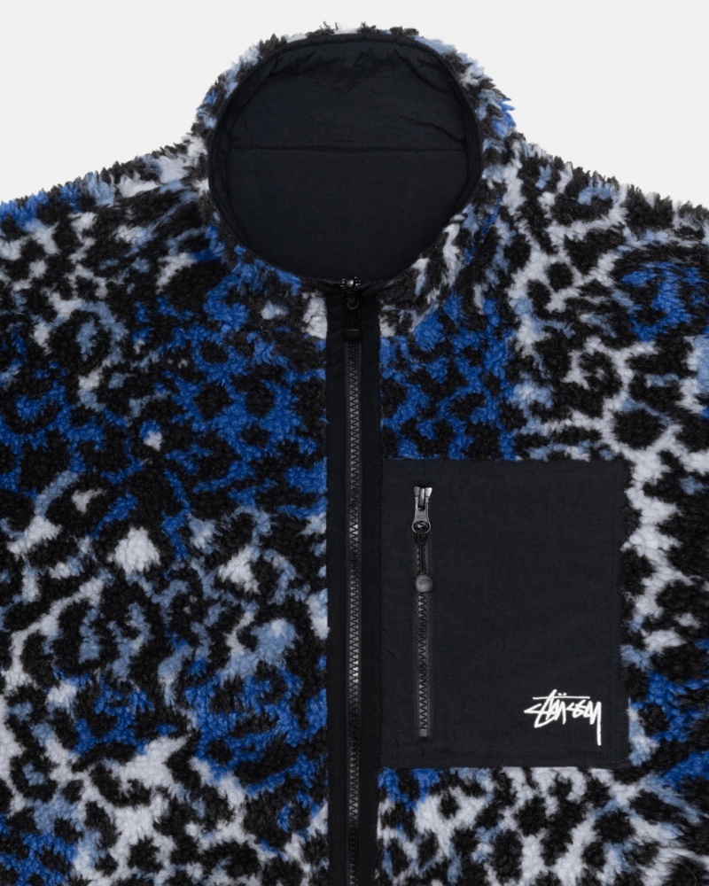 Stussy Sherpa Reversible Jacket - Unisex Jackets Sininen Leopardi | FIDFL75188