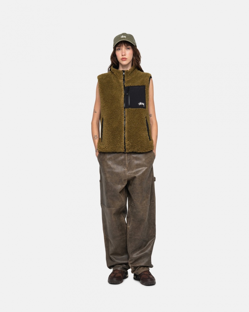 Stussy Sherpa Reversible Vest - Unisex Jackets Oliivinvihreä | TFIWZ42076