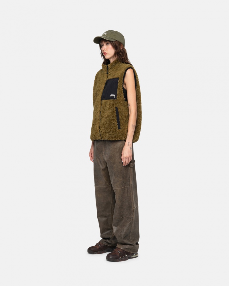 Stussy Sherpa Reversible Vest - Unisex Jackets Oliivinvihreä | TFIWZ42076