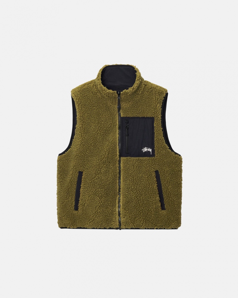 Stussy Sherpa Reversible Vest - Unisex Jackets Oliivinvihreä | TFIWZ42076