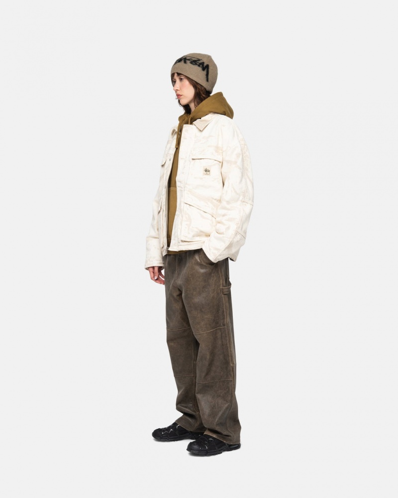 Stussy Shop Jacket Distressed Canvas - Unisex Jackets Khaki | DFIVO22105