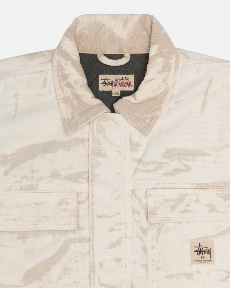 Stussy Shop Jacket Distressed Canvas - Unisex Jackets Khaki | DFIVO22105