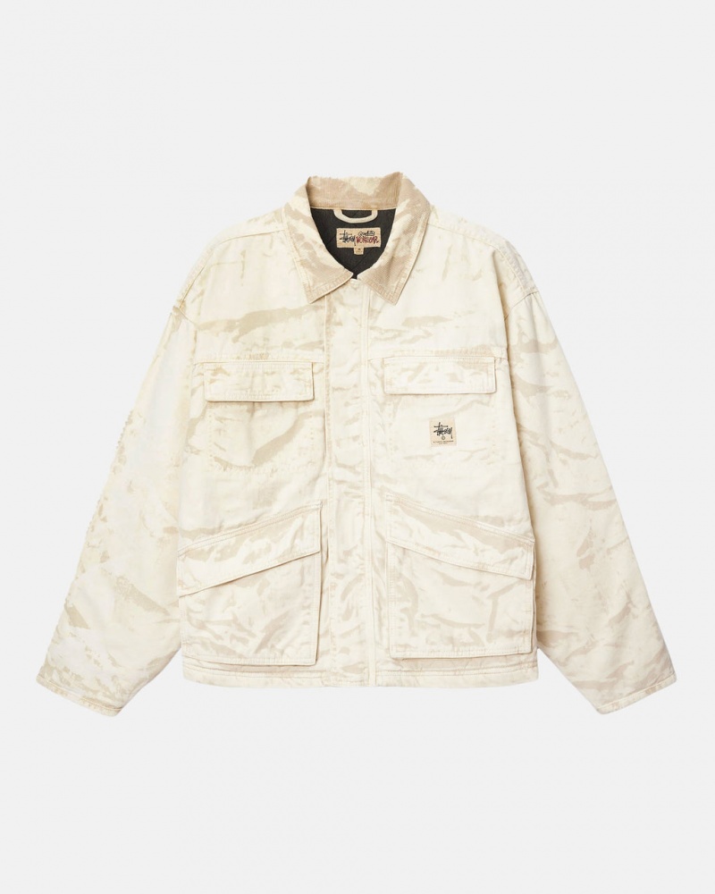 Stussy Shop Jacket Distressed Canvas - Unisex Jackets Khaki | DFIVO22105