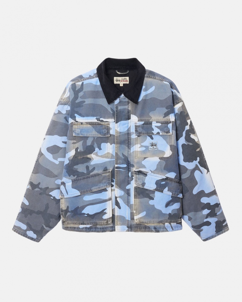 Stussy Shop Jacket Spray Dye Canvas - Unisex Jackets Sininen Camo | AFIWC61319