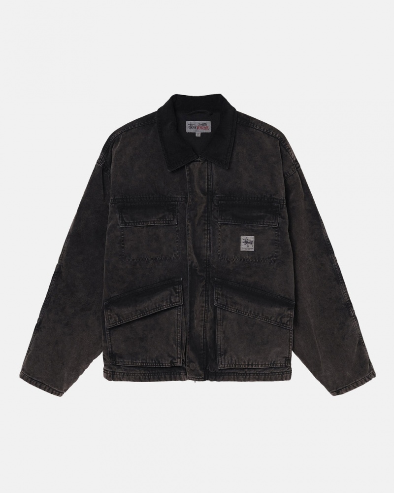 Stussy Shop Jacket Washed Canvas - Unisex Jackets Mustat | FIZPD49418