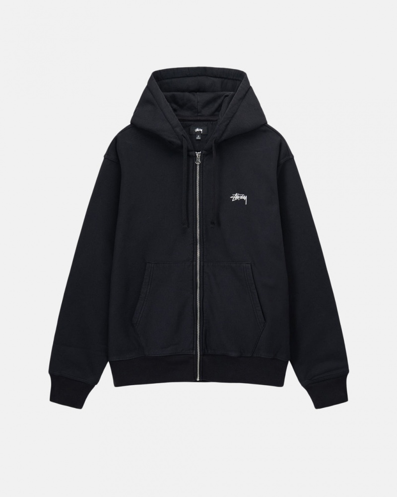 Stussy Stock Logo Zip Hoodie - Unisex Hoodies Mustat | XFIGW98297