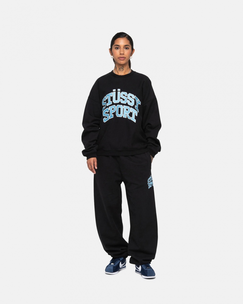 Stussy Stüssy Urheilu Relaxed Oversized Crew - Unisex Hoodies Mustat | ZFINQ93454