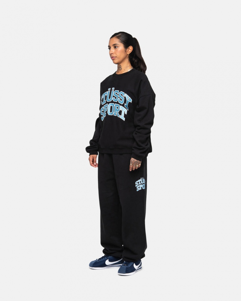 Stussy Stüssy Urheilu Relaxed Oversized Crew - Unisex Hoodies Mustat | ZFINQ93454