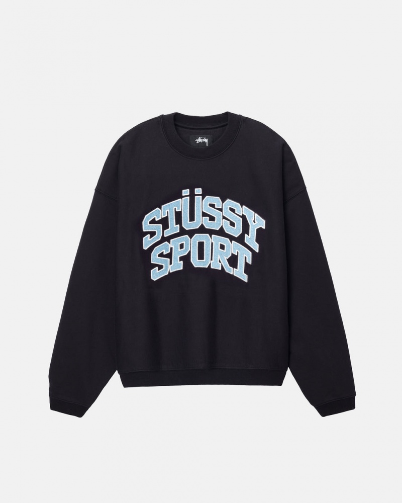 Stussy Stüssy Urheilu Relaxed Oversized Crew - Unisex Hoodies Mustat | ZFINQ93454