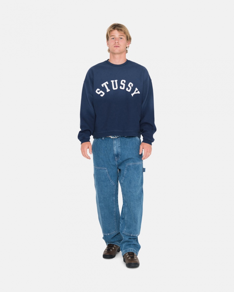 Stussy Sun Faded Oversized Crew - Unisex Hoodies Laivastonsininen | FIZDE47028