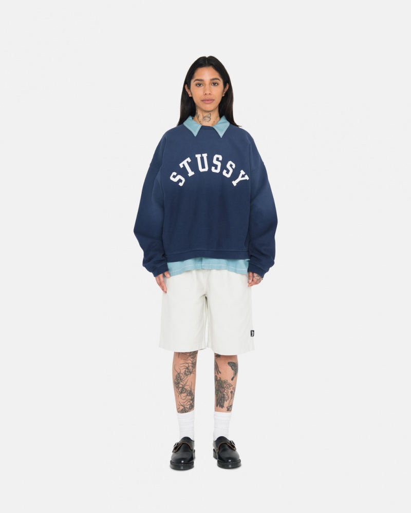 Stussy Sun Faded Oversized Crew - Unisex Hoodies Laivastonsininen | FIZDE47028