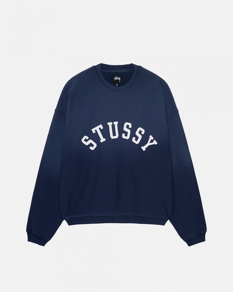 Stussy Sun Faded Oversized Crew - Unisex Hoodies Laivastonsininen | FIZDE47028