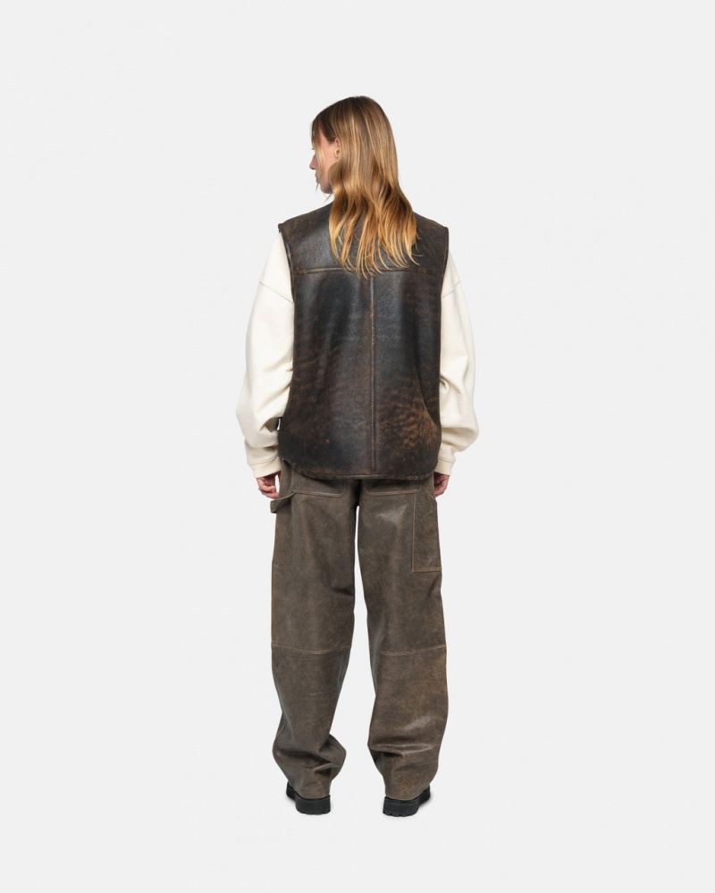 Stussy Työ Pant Distressed Nahkaiset - Unisex Jeans Pants Ruskea | TFIPQ13972