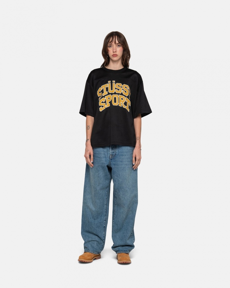 Stussy Urheilu Mesh Football Jersey - Unisex Sweaters Knits Mustat | FIDYB91211