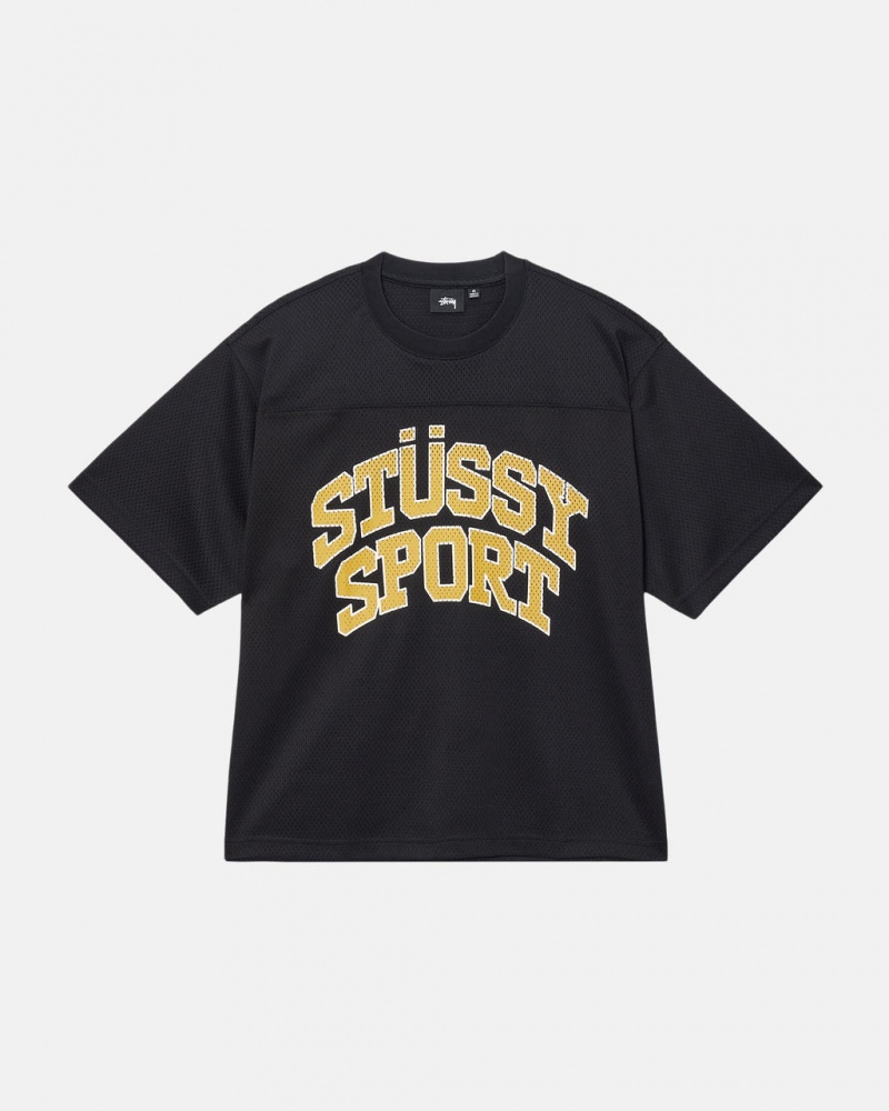 Stussy Urheilu Mesh Football Jersey - Unisex Sweaters Knits Mustat | FIDYB91211