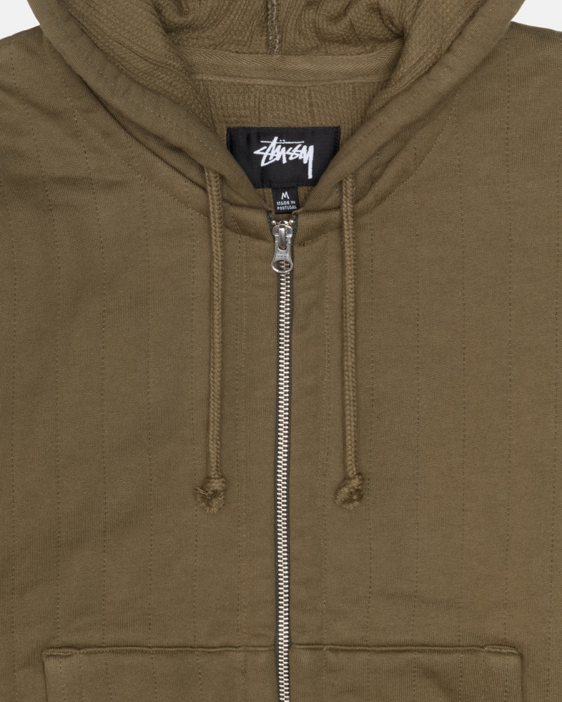 Stussy Vertical Tikattu Zip Hood - Unisex Hoodies Oliivinvihreä Vihreä | FIQCS55554