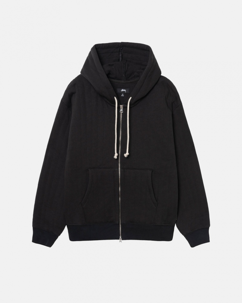 Stussy Vertical Tikattu Zip Hoodie - Unisex Hoodies Mustat | ZFIMJ21456